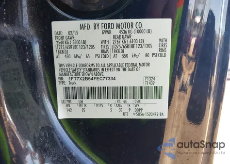 2015 Ford F-250 Xlt z USA, uszkodzony, nr VIN 1FT7X2B64FEC77334